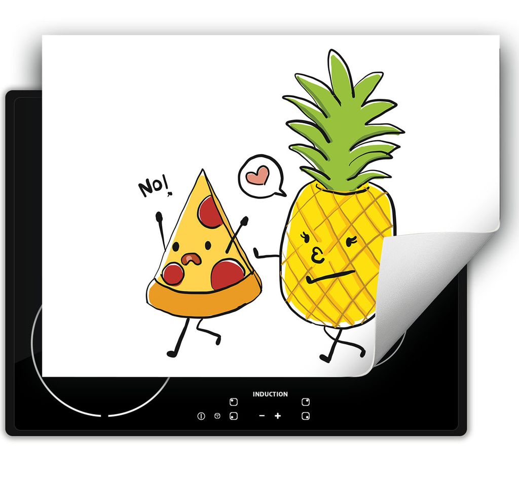 DarHaus Herdabdeckplatte 70x52 cm Anti Rutsch Matte Aufrollbar, Pizza - Ananas