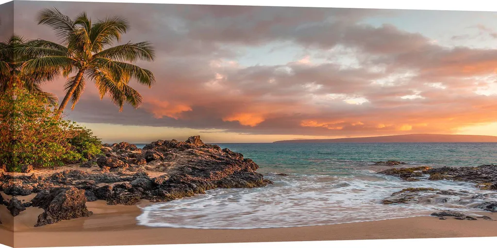 Tableau sur toile paysage marin coucher de soleil tropical 70x35 cm