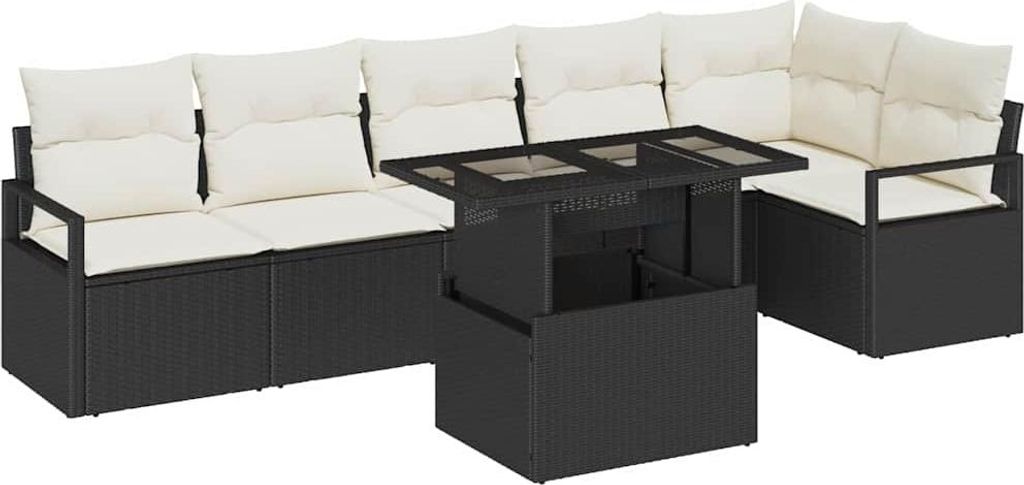vidaXL Garten-Sofa-Set mit Speicher 7 pcs Schwarz Poly Rattan