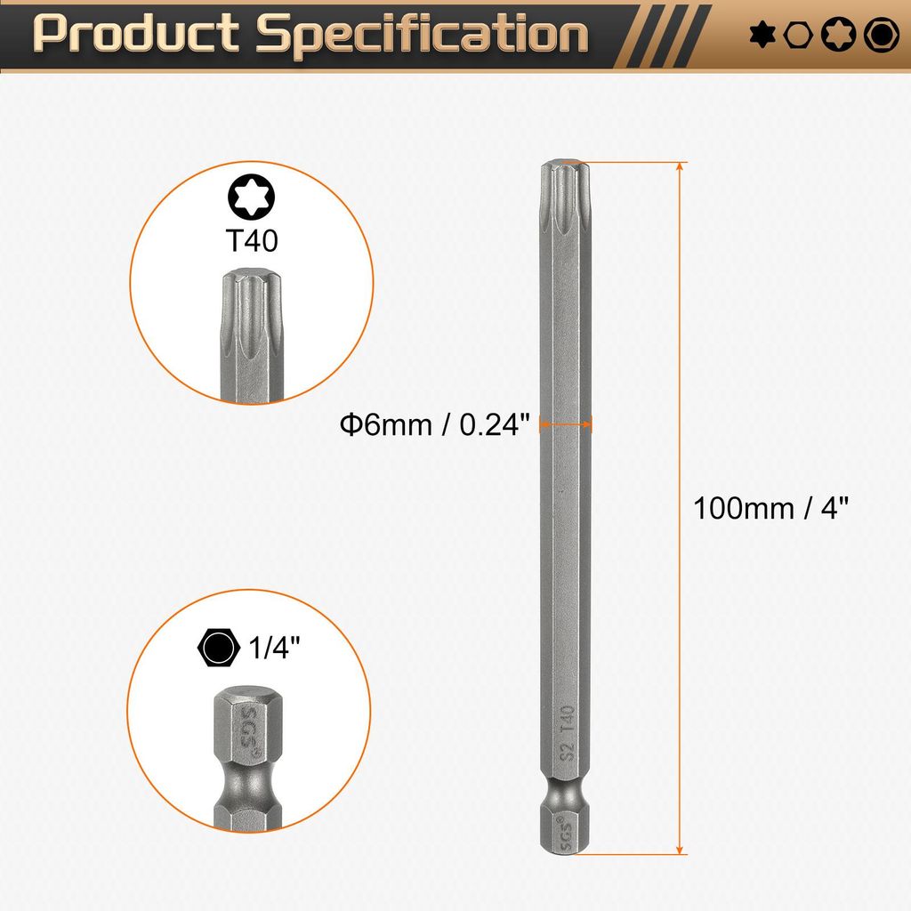 T40 Torx Bit Set Schraubendreher Bitsatz 1/4 Zoll Sechskantschaft 100mm Lang Magnetisch Hex Sechskant Ohne Loch Spitze Bohrer Bits S2 Stahl fš¹r ...