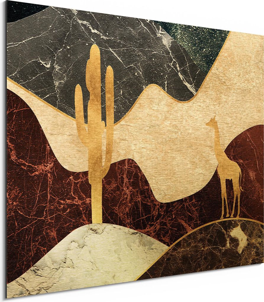 DEQORI Alu-Dibond Bild Gold 80x60 cm 'Kosmische Steppe' Wandbild Metall dünn Design