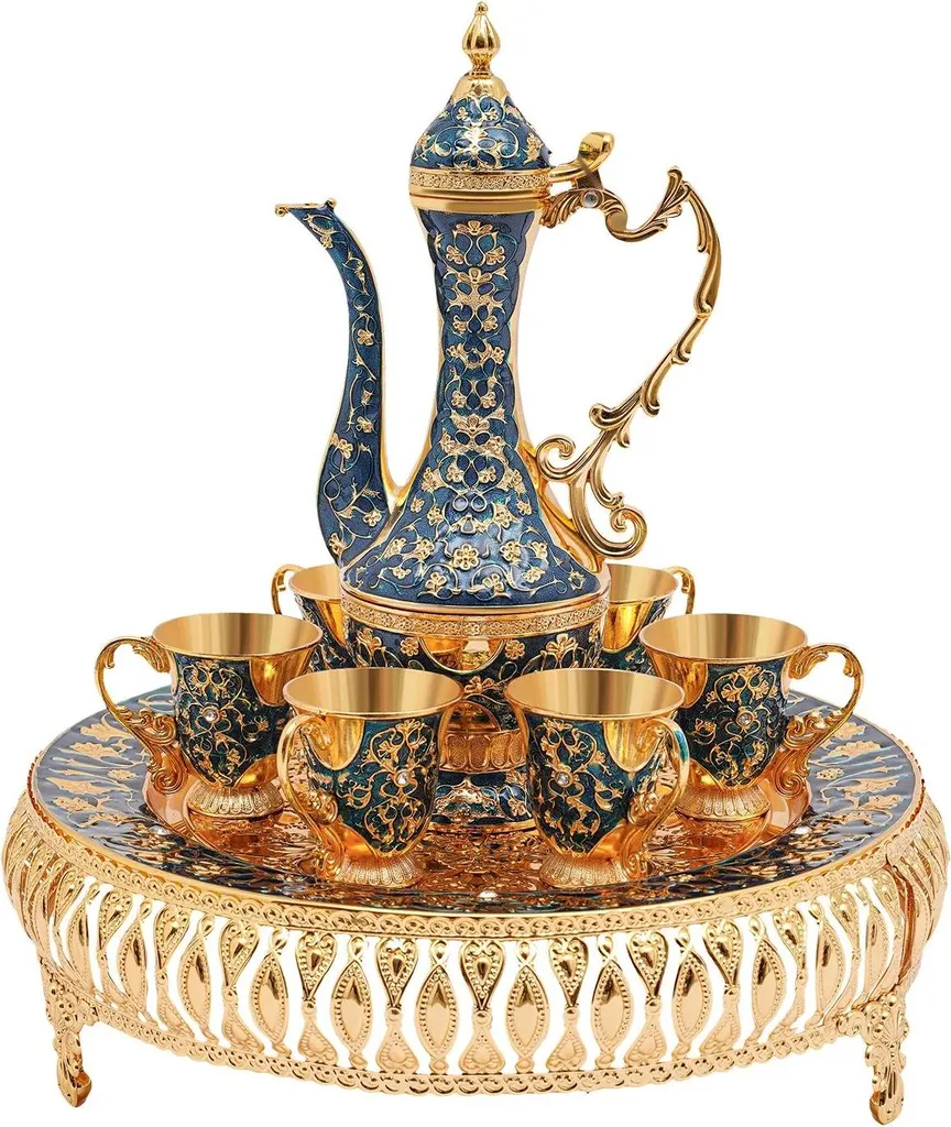 Servizio da Tè 8 Pezzi Deep Blue Design Europeo | Teiera e 6 Tazze