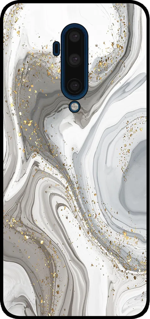 Smartphonica Custodia per telefono adatta a OnePlus 7T Pro con stampa in marmo - Custodia posteriore in TPU con design in marmo - Argento