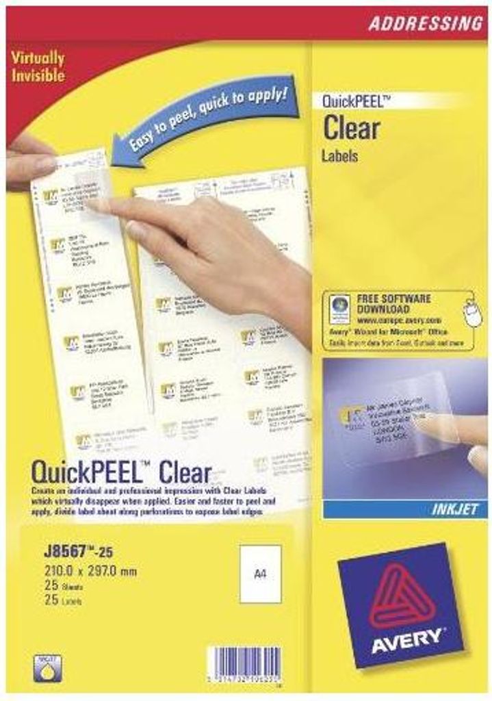 Avery J8567-25 Druckeretikett Transparent