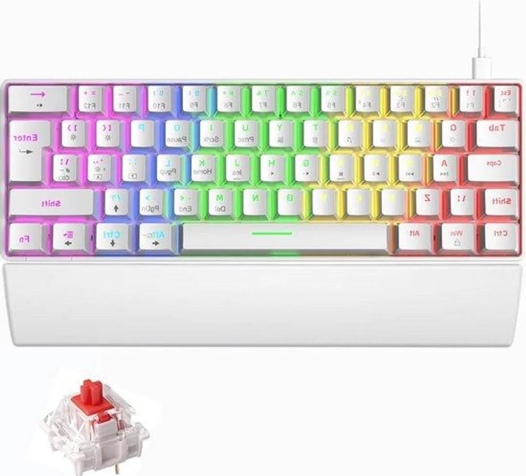 Clavier mécanique gaming 60% pour petit bureau, LED blanc rouge, Layout UK