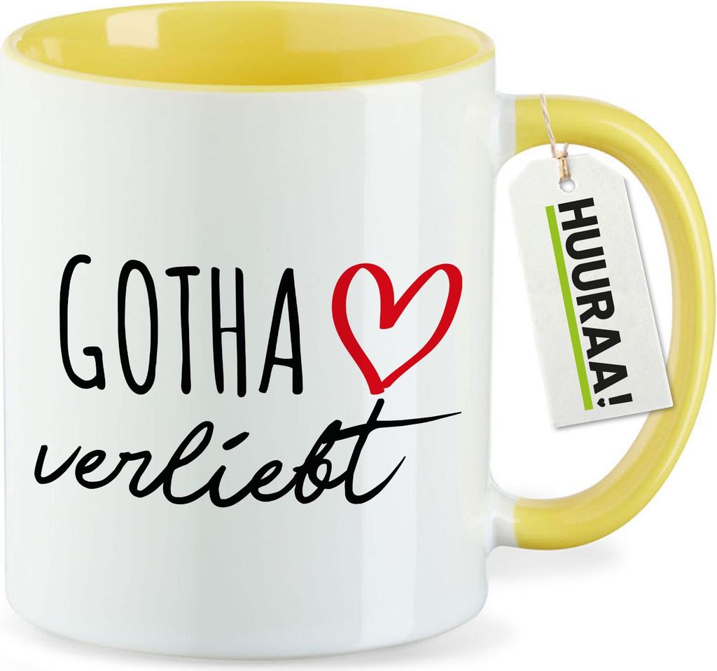 Huuraa Kaffeetasse Gotha verliebt 330ml Gelb Keramik Kaffeebecher Geschenkidee