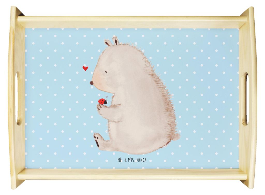 Mr. & Mrs. Panda betttablett Bär Marienkäfer - Blau Pastell - Geschenk, Servier Tablett, Serviertablett, Teddy, Liebe, Motivation, Freiheit, Holz...