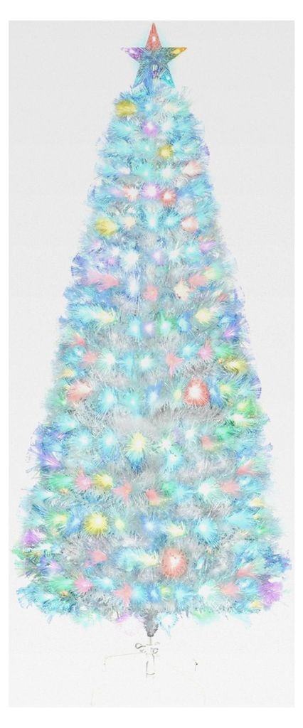 Künstlicher Weihnachtsbaum 150 cm, Weißer Tannenbaum mit Beleuchtung, Faseroptik-Lichter, 170 Spitzen, PVC-Zweige, Metallständer