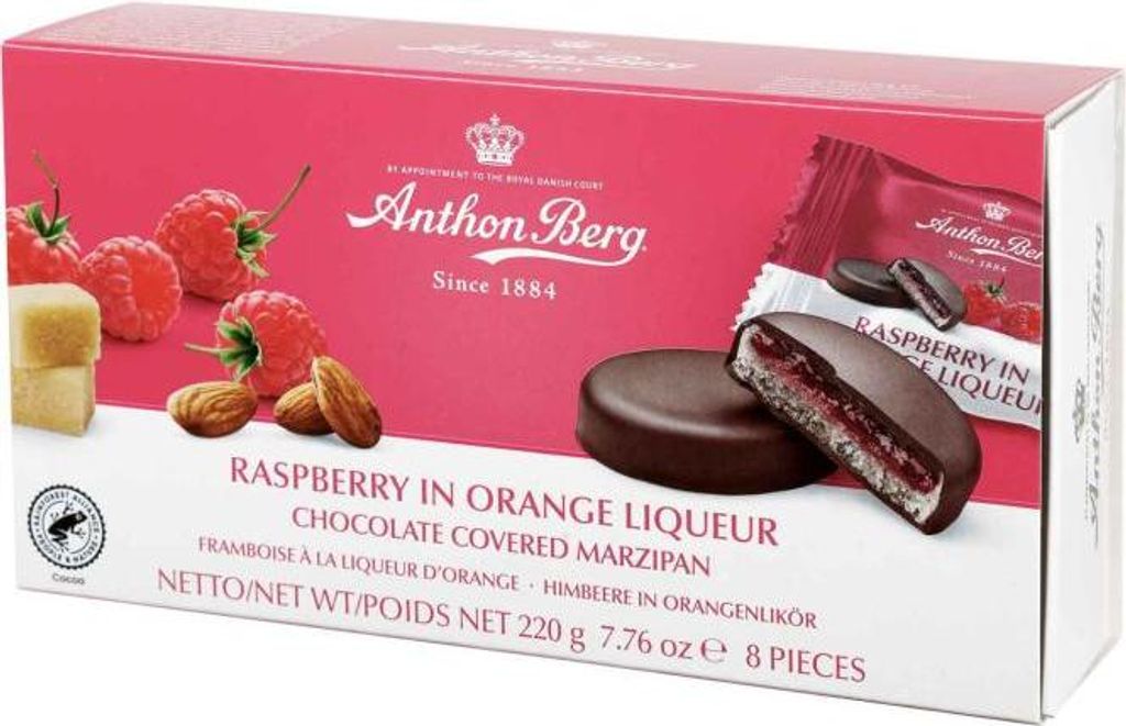 Anthon Berg Raspberry in Orange Liqueur Marzipan Pasteten Produktbild 
