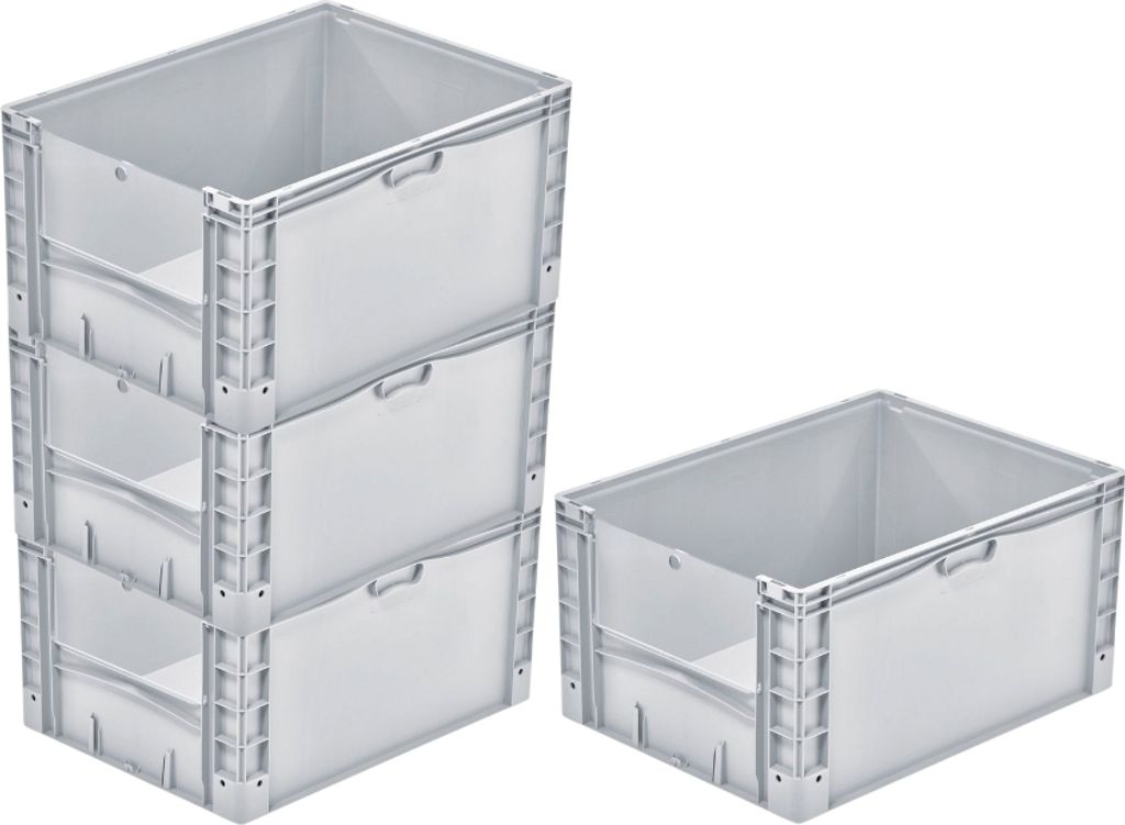 SparSet 4x Euro-Norm Großbehälter Insight Cover | HxBxT 42x60x80cm | 168 Liter | Grau | Eurobehälter, Transportbox, Transportbehälter, Stapelb...