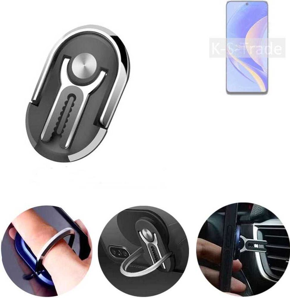K-S-Trade 3in1 Smartphone-Ring Handy-Ring kompatibel mit Huawei nova Y90 Fingerhalterung Handyring Tischständer Lüftungsgitter-Halterung Tisch