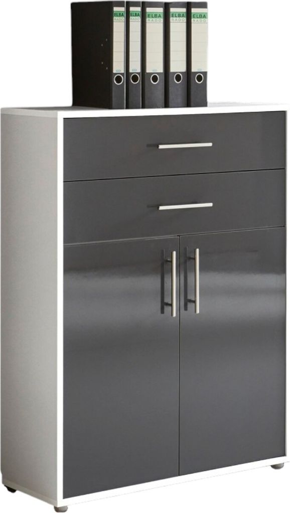 Aktenschrank TABOR in weiß / anthrazit Hochglanz mit zusätzlichen Schubkästen, Büroschrank, (BxHxT) 84,4x113,6x33 cm