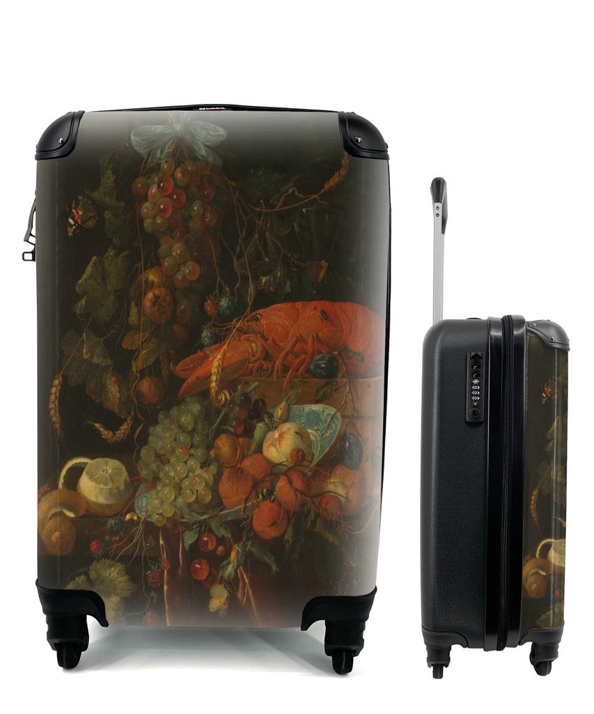MuchoWow Koffer Handgepäck Trolley Rollkoffer Kleine Reisekoffer mit 4 Rollen - Stilleben mit Obst und einem Hummer - Gemälde von Jan Davidsz. ...