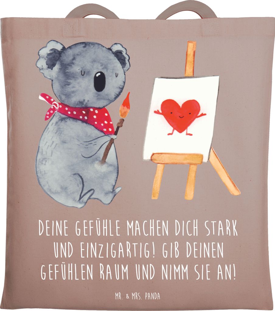 Mr. & Mrs. Panda Tote Bag Emotionen ausdrücken - Braun Pastell - Geschenk, Vertrauem, Tragetasche, Dankbarkeit, Tasche, Unitasche, Zuversicht, All...
