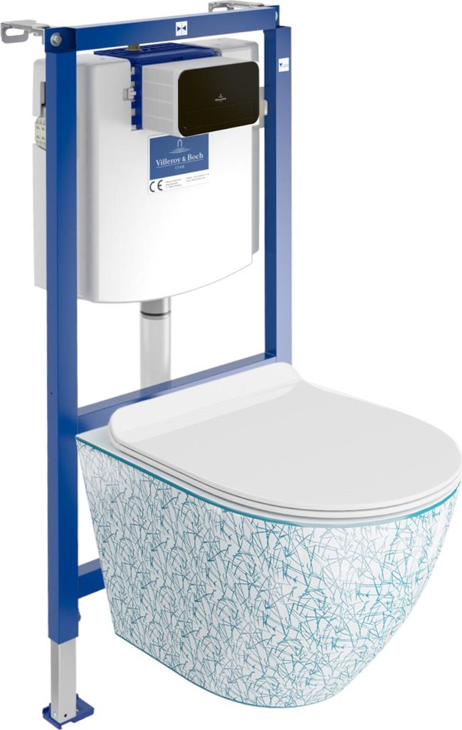 DOMINO Villeroy&Boch ViConnect H112 Vorwandelement Unterputz WC mit Bedienplatte + Wand Hänge Tiefspül WC Sofi Slim Kresz Spülrandlos | WC Kompl...