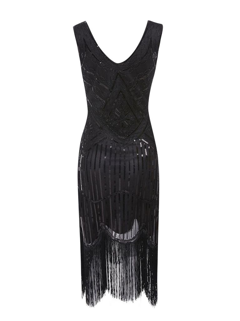 20er Jahre Charleston Pailletten Kleid Schwarz Flapper Produktbild 