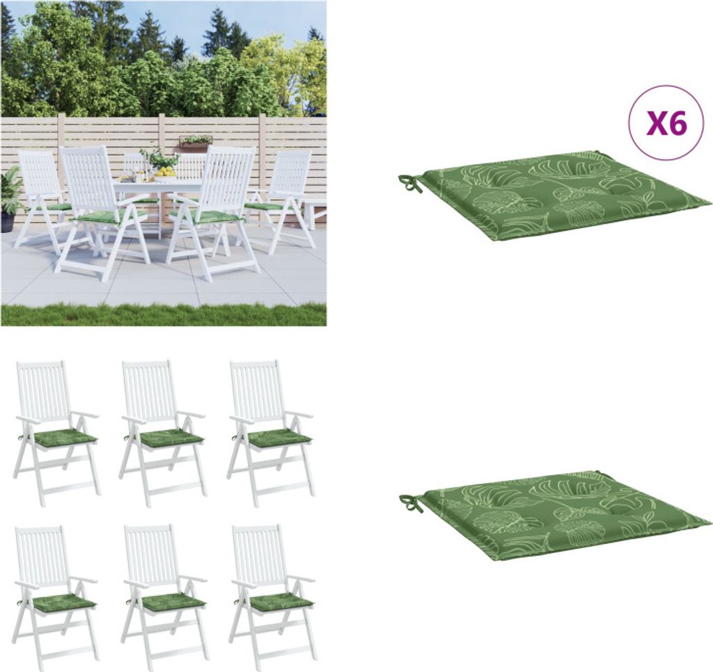 vidaXL Sitzkissen 6 Stk. Blattmuster 50x50x3 cm Stoff - Stuhlkissen - Stuhl Kissen - Kissen - Outdoor-Kissen