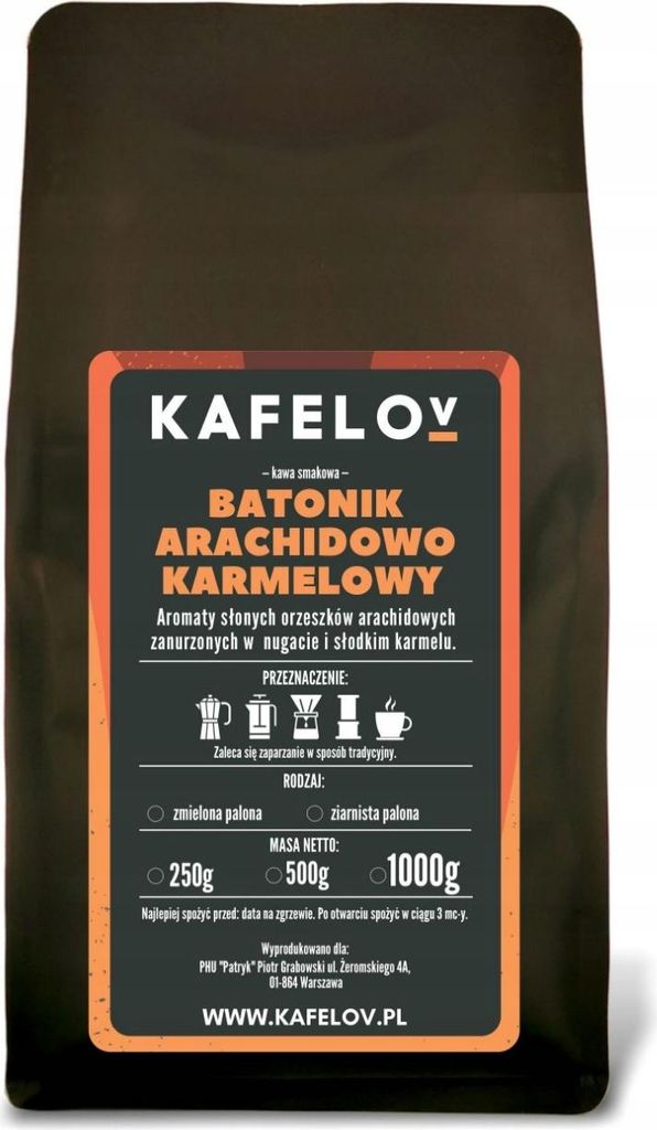 KAFELOV | Kaffeebohnen Erdnuss-Karamell-Riegel 250g - Aromatische Bohnen - 100% Arabica