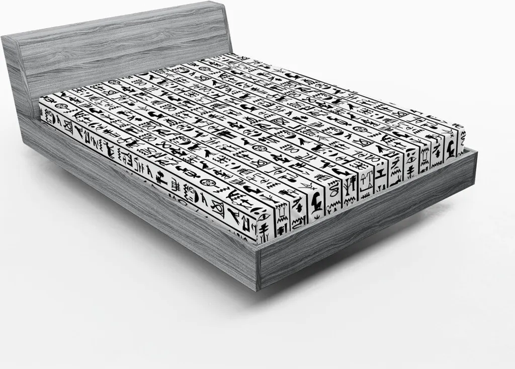 Lenzuolo Antico Egitto ABAKUHAUS 180x200 Bianco Nero Geroglifici