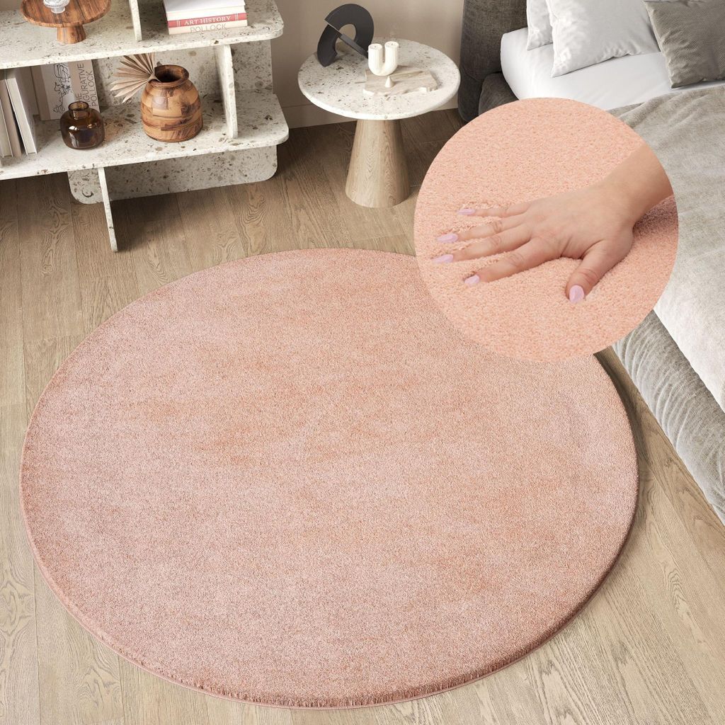 Tapiso Teppich CUDDLE Rund Einfarbig Modern Rosa Wohnzimmer 120 x 120 cm