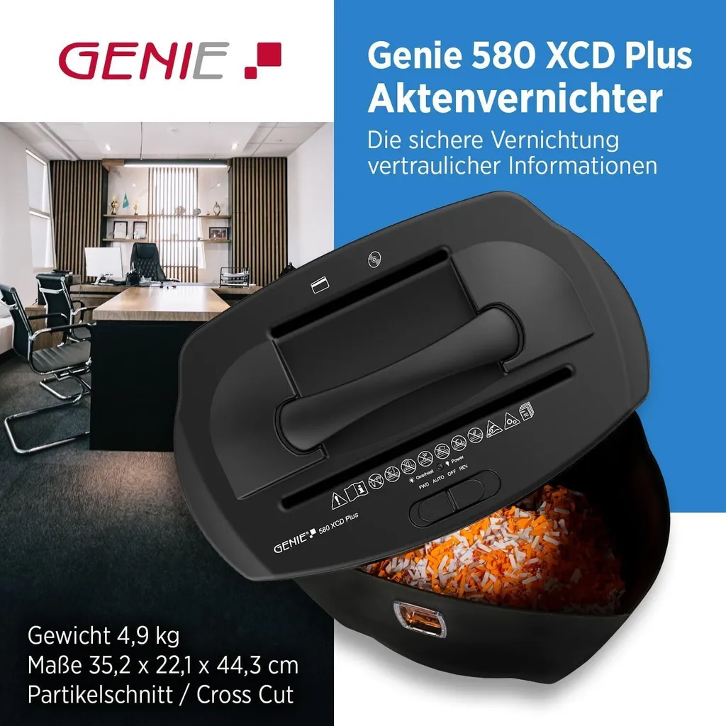 Destructeur de papier Genie 580XCD Plus idéal pour bureau et maison