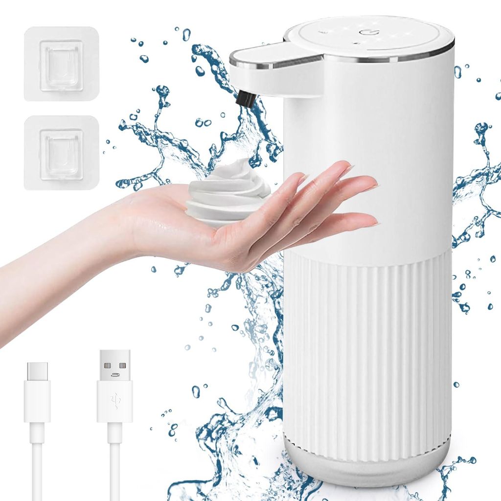 Automatisch Schaum Seifenspender, 400ml Elektrischer Seifenspender mit Sensor, 4-Stufig Einstellbar, Wandmontage für Küche, Bad, Weiß