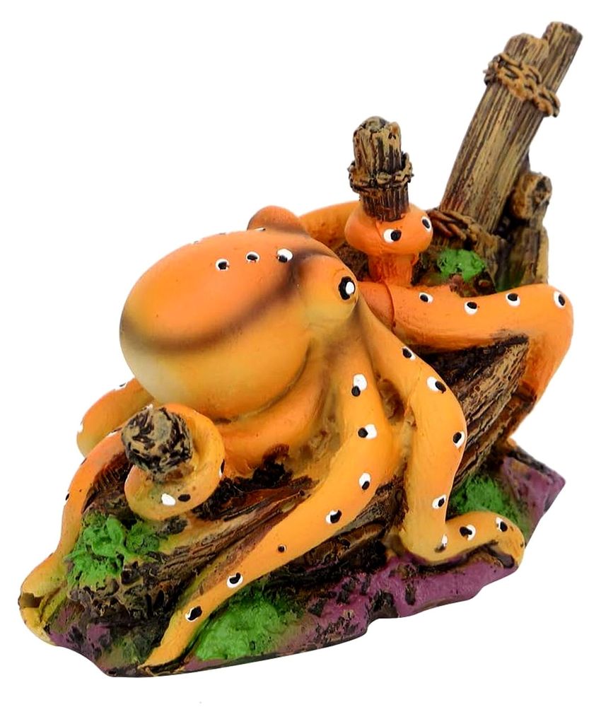 Aquarium Dekoration aus Harz, Unterwasser Ornament in Krakenform mit flachem Boden für Aquarien, natürliche Oktopus Deko für Süß- und Salzwasser
