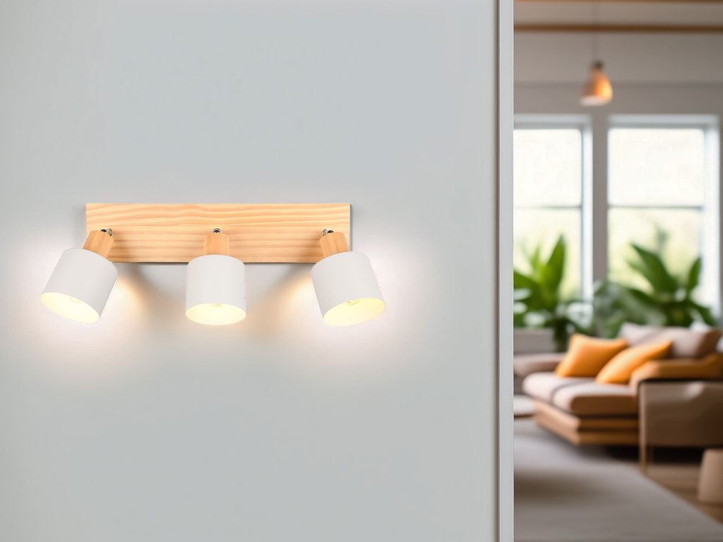 LED Wandstrahler & Deckenstrahler 3flammig Hellgrau mit Holz - Spots schwenkbar