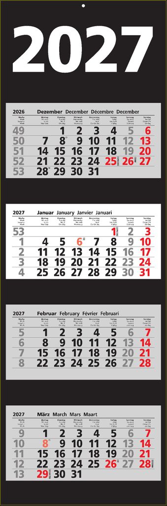 2027 ADINA Viermonatskalender 92x33cm mit Tagesanzeiger in Produktbild 