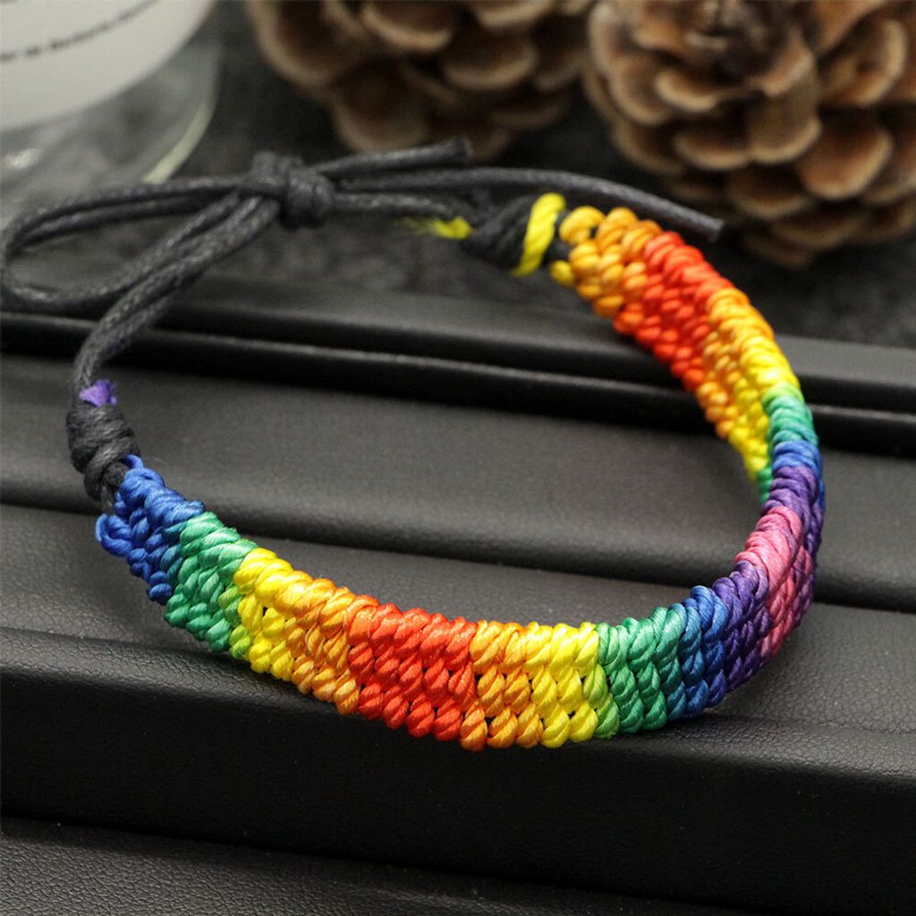 Vintage Regenbogen Webseil Kunstleder Armband verstellbar Damen Armreif Schmuck