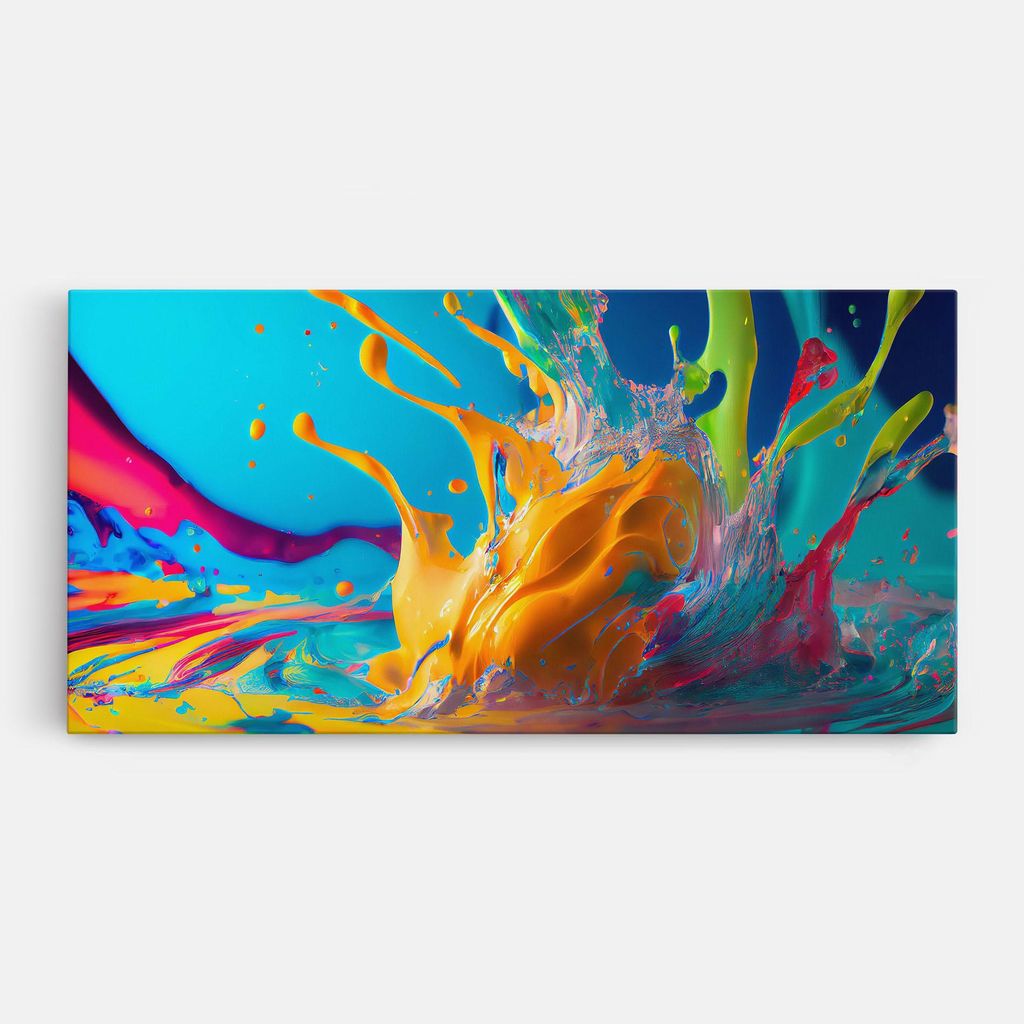 ARTHUB Leinwandbild 40x80 cm, Colorful Water Splashing | Wohnzimmerdekoration, Hängende Bilder, Wanddekoration, Heimdekoration, Abstrakte, Leben...