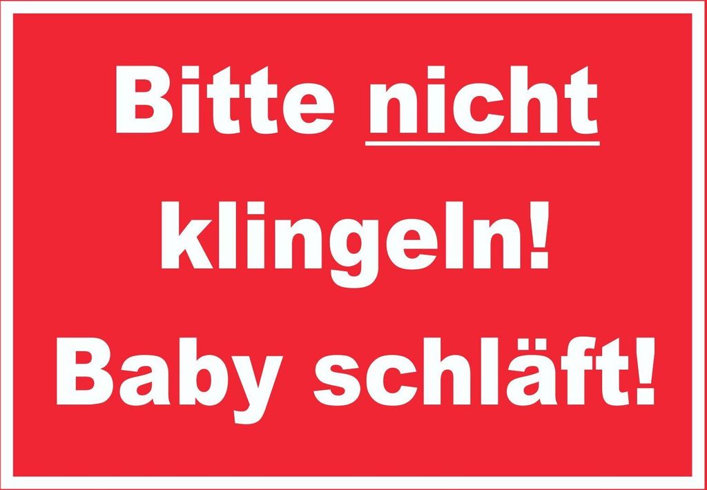 Bitte nicht klingeln Baby schläft Schild mit Text rot-weiss A3 (297x420mm)