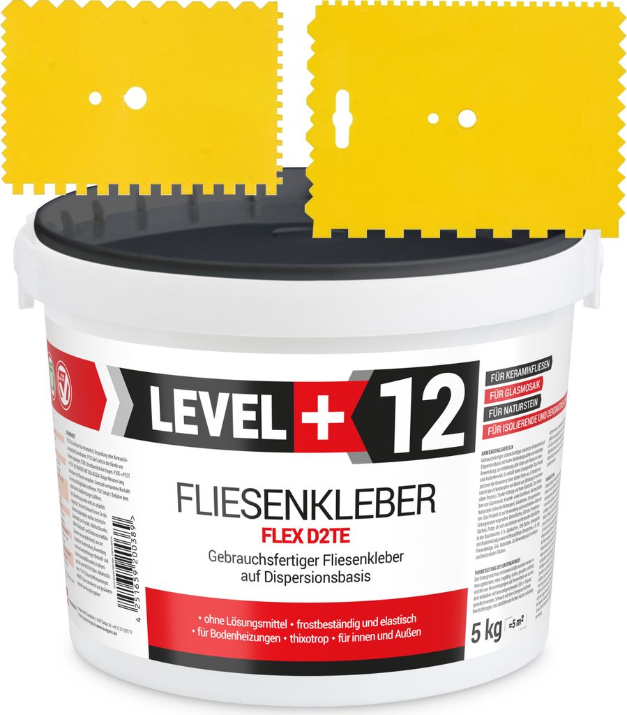 SET Dispersionkleber 5kg Fertig Fliesenkleber Flex + 2St. Zahnspachtel RM12