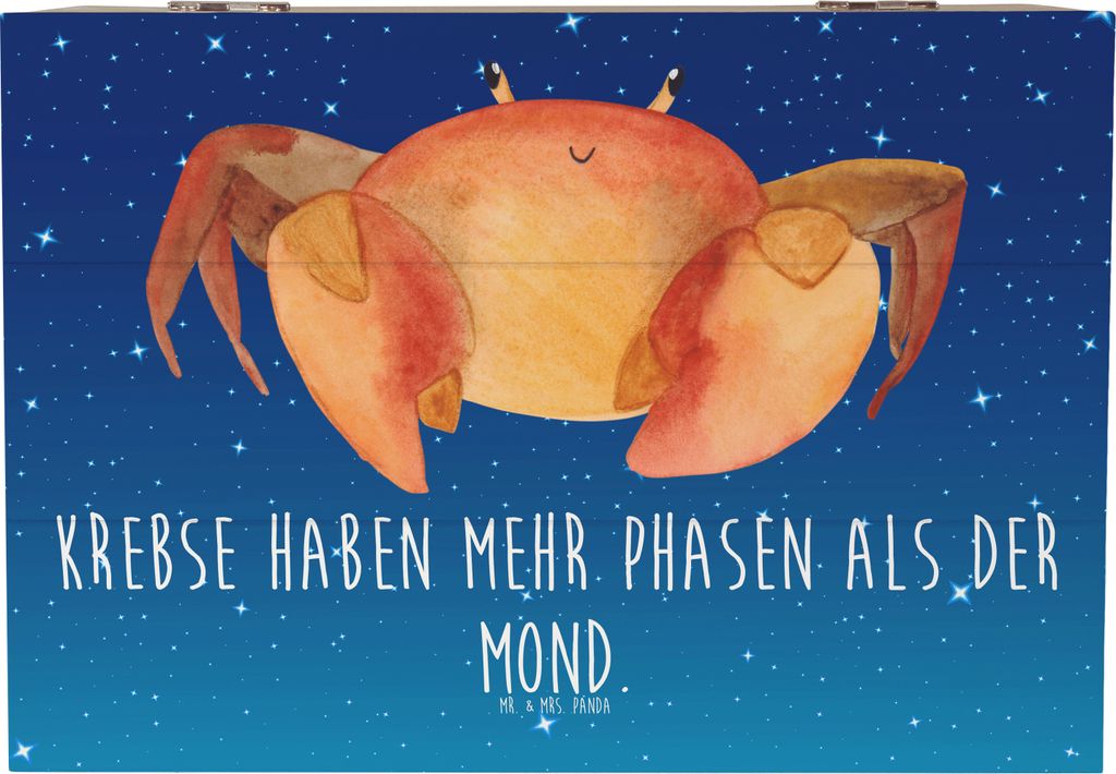 Mr. & Mrs. Panda Holztruhe Krebs Phasen 22 x 15 cm - Sternenhimmel Blau - Geschenk, Mond, Geschenke Sternzeichen, Holzkiste, einfühlsam, Schatzkis...