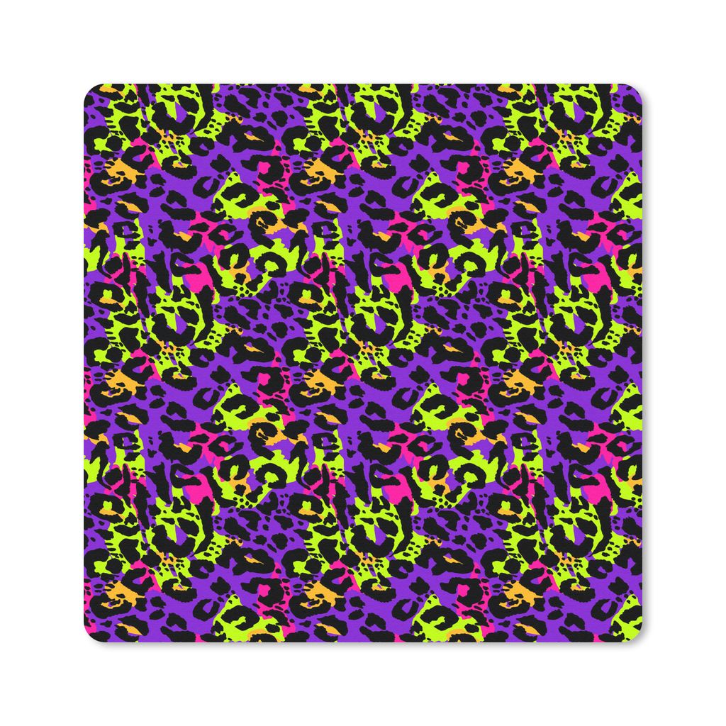 MuchoWow Mauspad Mousepad Tiermuster - Neon - Lila - Gelb 20x20 cm - Mousepads - Maus Mat - Pad - Mausunterlage - Desk Mat - Bureauartikeln