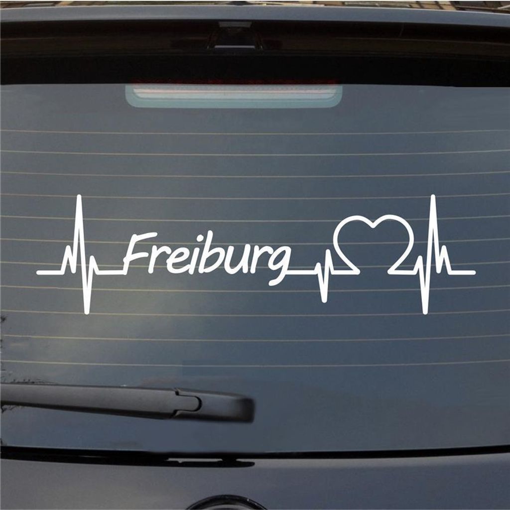 Heckscheibenaufkleber Freiburg Herzschlag Puls Stadt Liebe 55x15 cm Weiss Glanz Auto Aufkleber Sticker