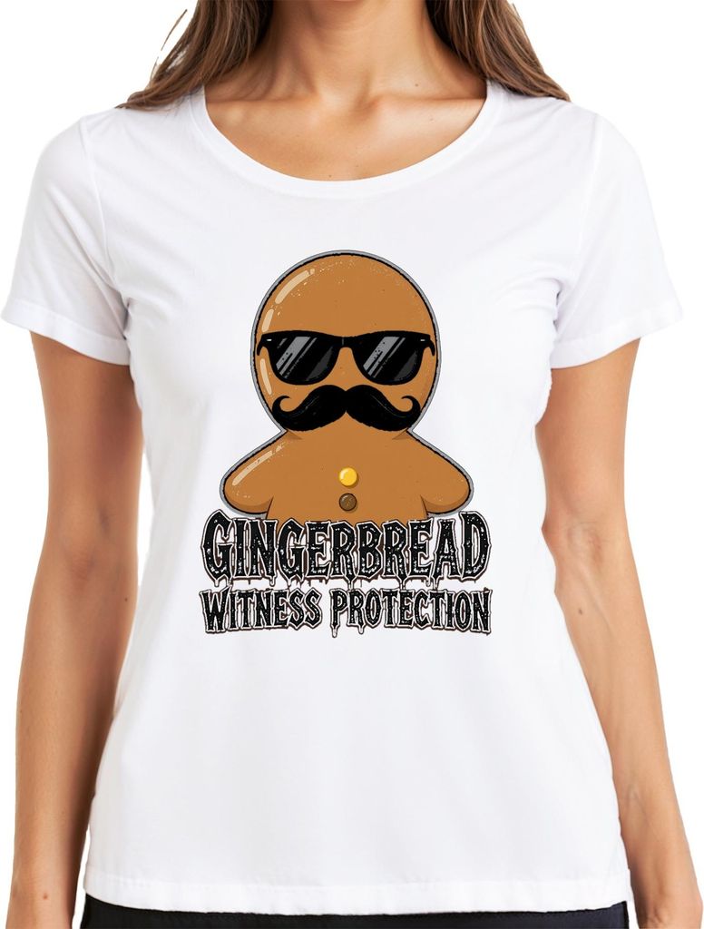 Gingerbread Witness Protection Weihnachten lustig Schnurrbart Damen T-Shirt, Weiß, XXL