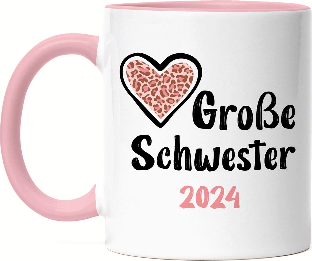 Große Schwester 2024 Tasse Rosa Sisters Love Geborgenheit Liebe Familie Zusammenhalt Freude Spaß Sis Love