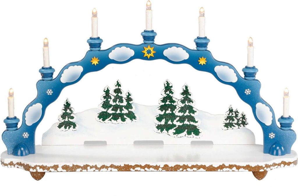 Hubrig - Wiki -Schwibbogen 7 flammig, elektrisch beleuchtet 75 cm
