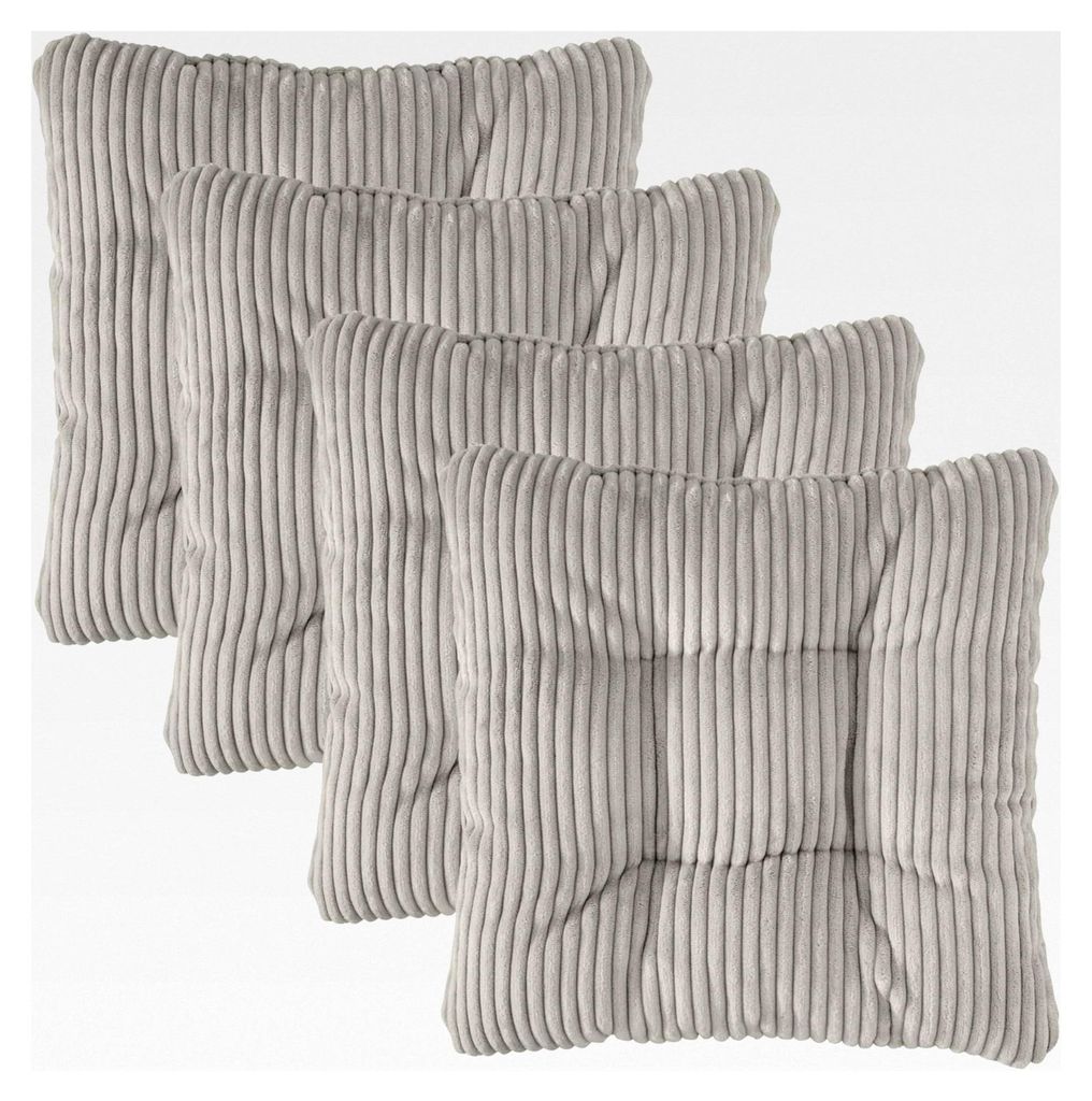 Stuhlkissen Cozy 4er Set mit Cord Bezug, Bequeme Sitzkissen für Gartenstuhl, Küche oder Esszimmer, Indoor und Outdoor, 38 x 38 x 6 cm, kieselgrau