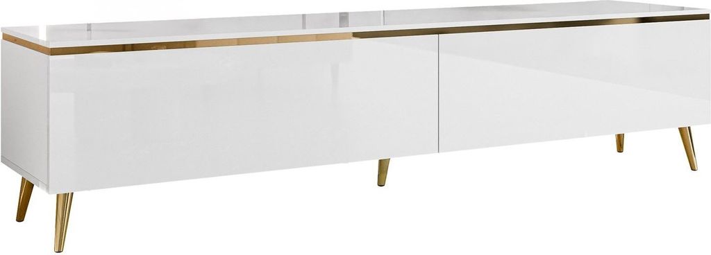 RTV Schrank AURORA auf Beinen Weiß / Weiß hochglanz schräge Produktbild 
