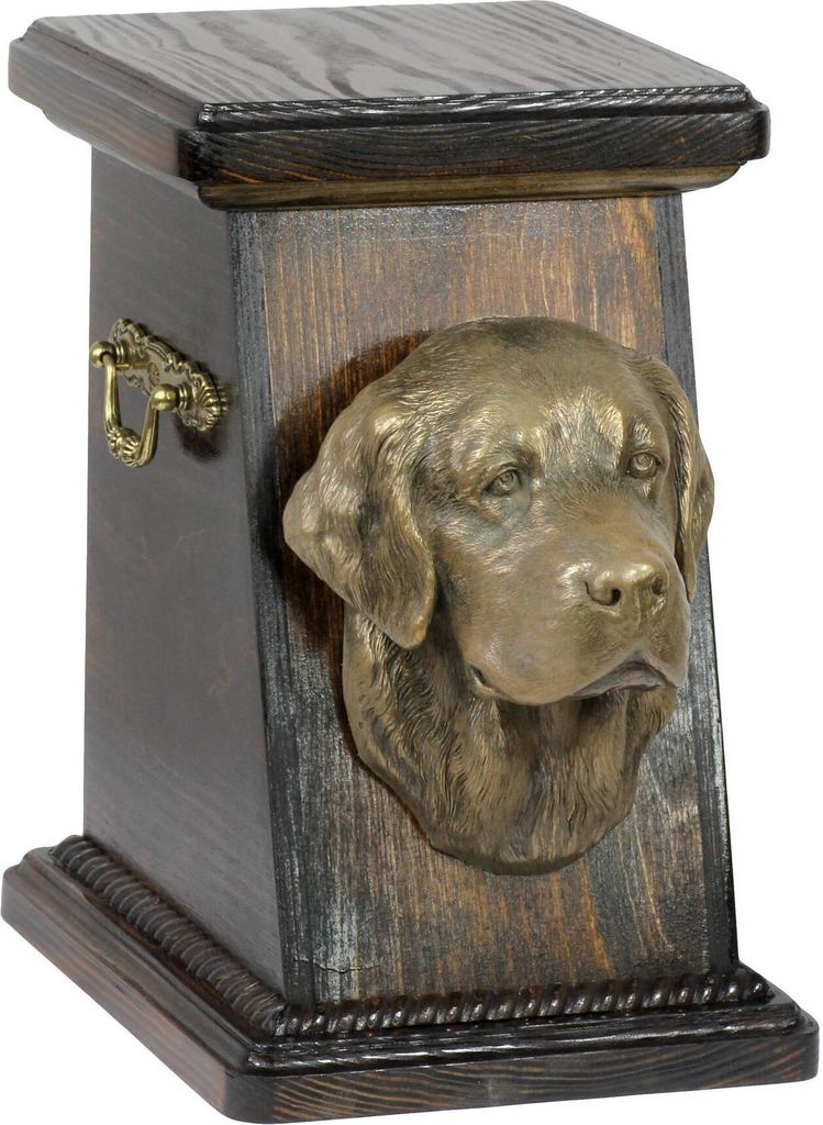 Golden Retriever eine Ascheurne für Hunde, eine elegante Urne mit einer Statue, eine Gedenkurne mit dem Porträt eines Hundes von der Marke Art-Dog