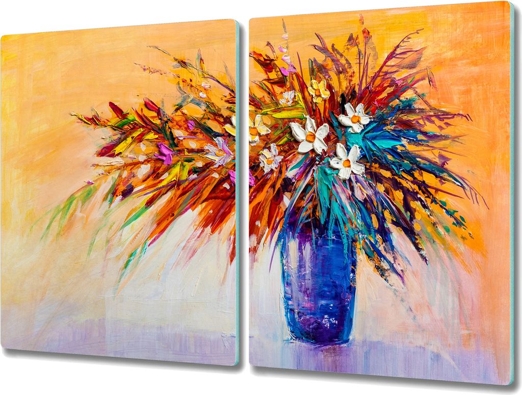 Coloray Schneidebrett Herdabdeckplatte 2x40x52 cm Kochplattenabdeckung Küchenbrett Hackbrett - blaue Vase