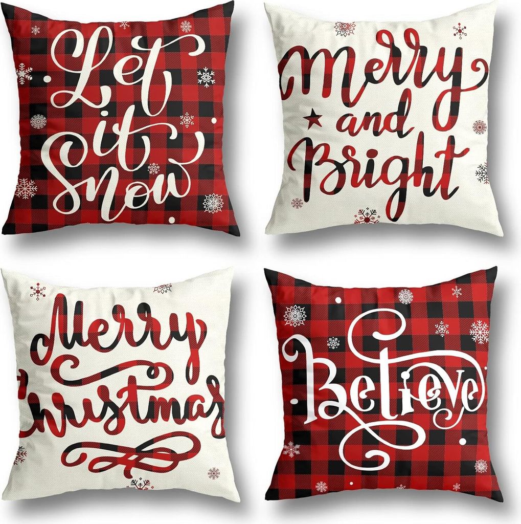 Weihnachts-Kissenbezüge 45 x 45 cm Rot und Weiß 4 Stück