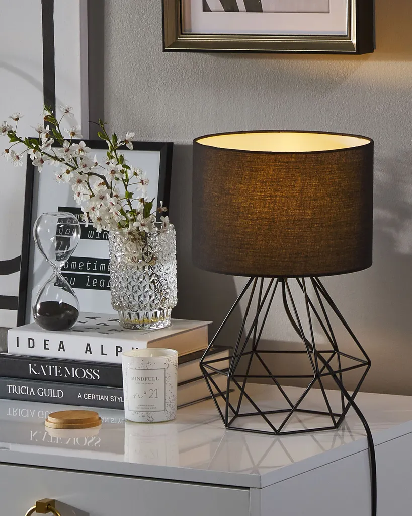 BELIANI Lampe de table noire 35 cm avec pied diamant et abat-jour chic - 2