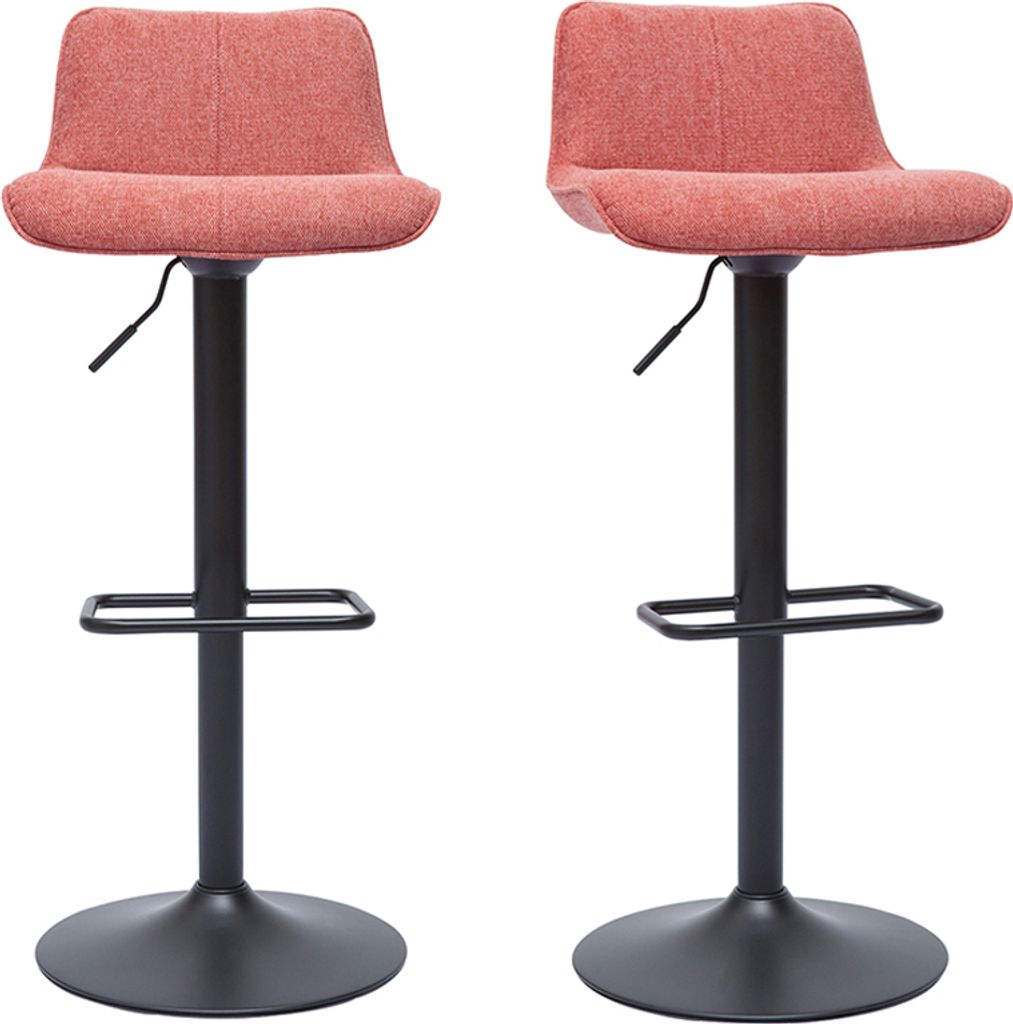 Miliboo - Barhocker höhenverstellbar und um 360° drehbar aus Stoff mit strukturiertem Samteffekt in Terracotta und schwarzem Metall (2er-Set) BOOST