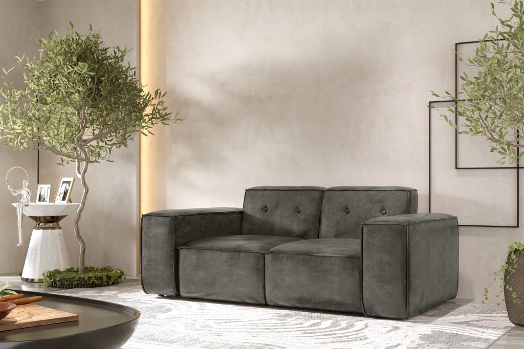 Sofa Designersofa CESINA 2-Sitzer in Stoff Gobi (Vintage Look) Anthrazit