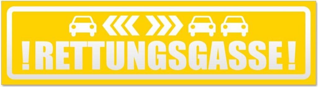 Kiwistar - Autoaufkleber - Gelb - 30 x 8 cm - Rettungsgasse mit Autos invertiert - Hinweis Aufkleber Sticker für Auto, Kfz, Fahrrad, PKW, LKW