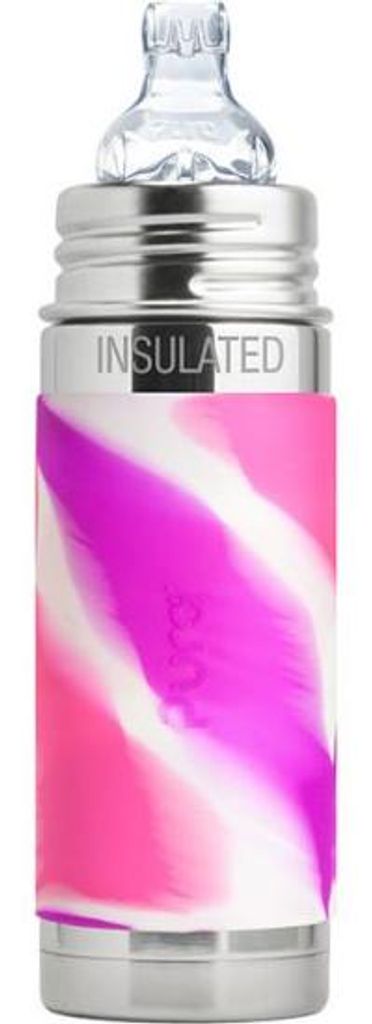 Pura Kiki Babyflasche mit Trinklern Aufsatz Isolierflasche, Edelstahl mit Silikonhülle Sleeve, 250 ml, plastikfrei PinkSwirl