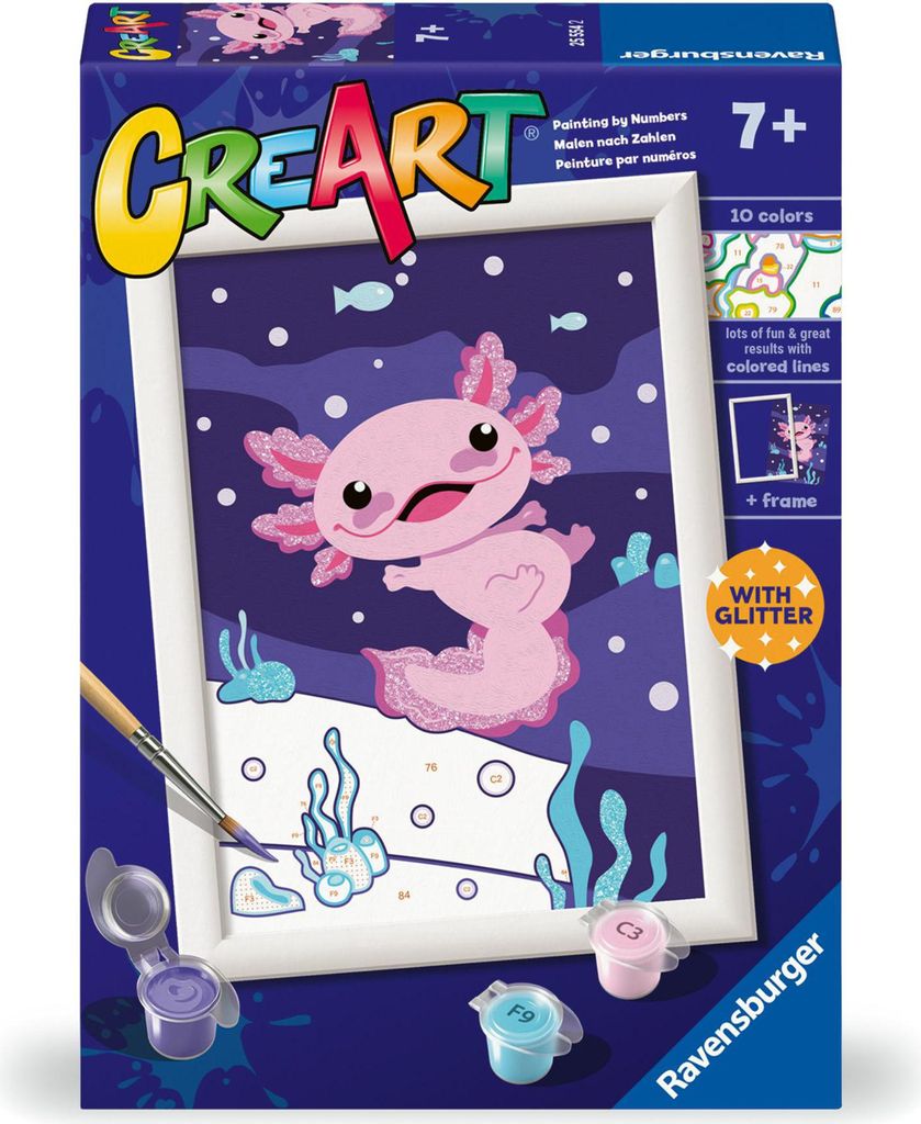 Ravensburger - CreArt Serie E: Axolotl, Malen nach Zahlen, Malset fr Kinder, inklusive Rahmen, pdagogisches und kreatives Spiel, Geschenkidee fr Ki...